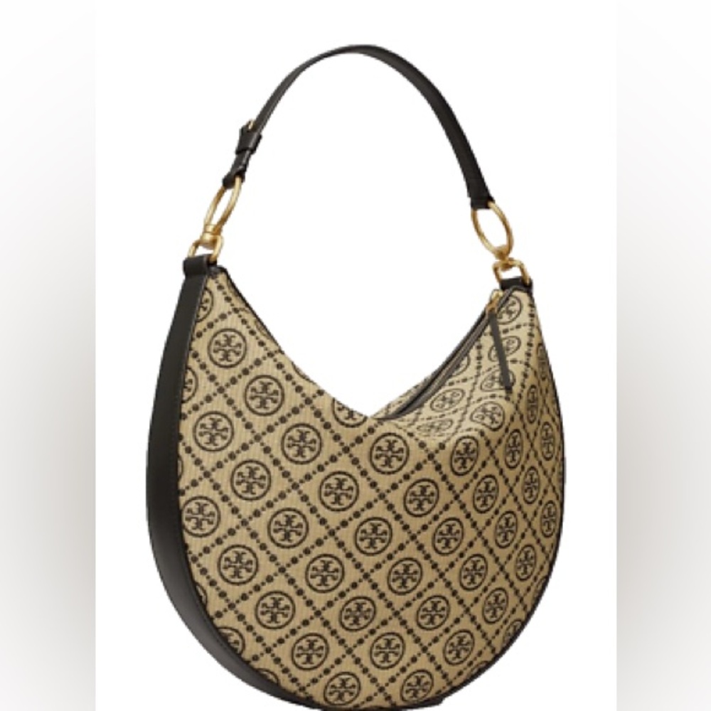 Tory Burch raffia zip top bag